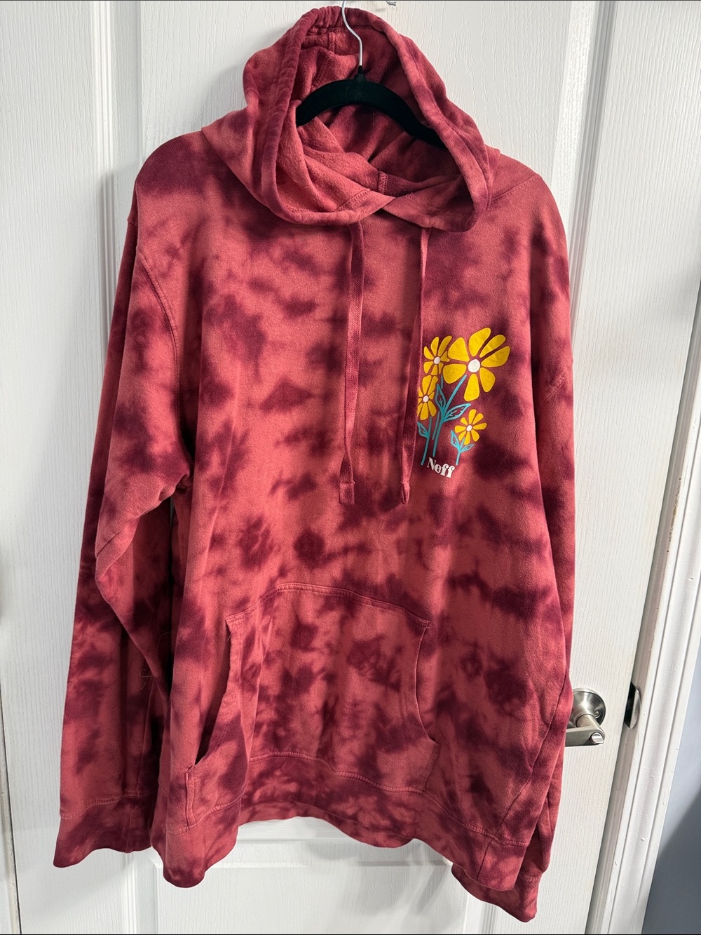 Neff Earthy Burgundy Tie-Dye Hoodie with Yellow Floral Graphic